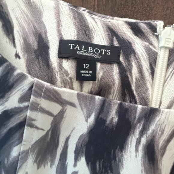 Talbots Black White Feather Design Sleeveless Lined Cotton Dress Women's Size 12 - Picture 7 of 8